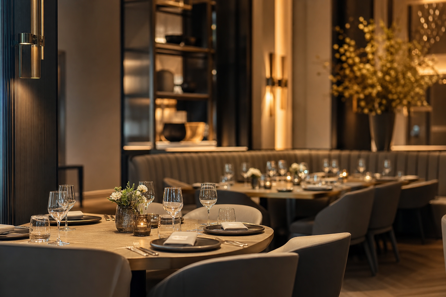 Elegant restaurant interior with set dining tables